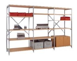 Warehouse Shelvings "Planoflex Medium Heavy" - Height 2m - 5 Wood Shelves - Gray