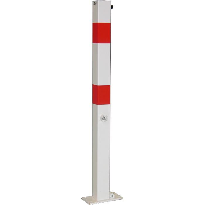 Avspärrningsstolpe - stål - 1010mm - vit/röd - för pluggning - hopfällbar - stängd
