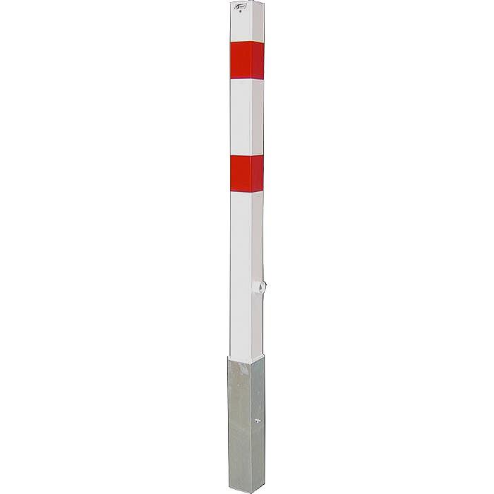 Sperrestolpe - stål - 1400mm - hvit/rød - støpes i betong - med bakkemuffe - kan tas av - låsbar