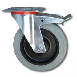Elastisk solid gummi drejelig hjul - dobbelt stop - rustfrit konstruktion stål - hjul-Ø 200 mm - højde 235 mm - kapacitet 350 kg