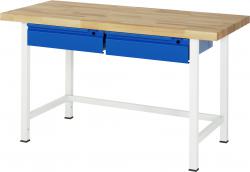 Stół warsztatowy seria BASIC-8 - model 8002 - szerokość od 1250 do 2000 mm - z 2 szufladami - lity buk - 40 mm