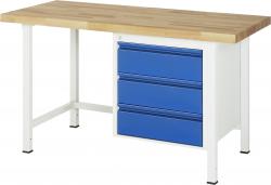 Workbench up to 1000 kg solid beech 40 mm with 3 drawers