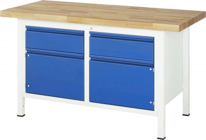 Workbench up to 1000 kg solid beech 40 mm - 2 drawers + 2 doors