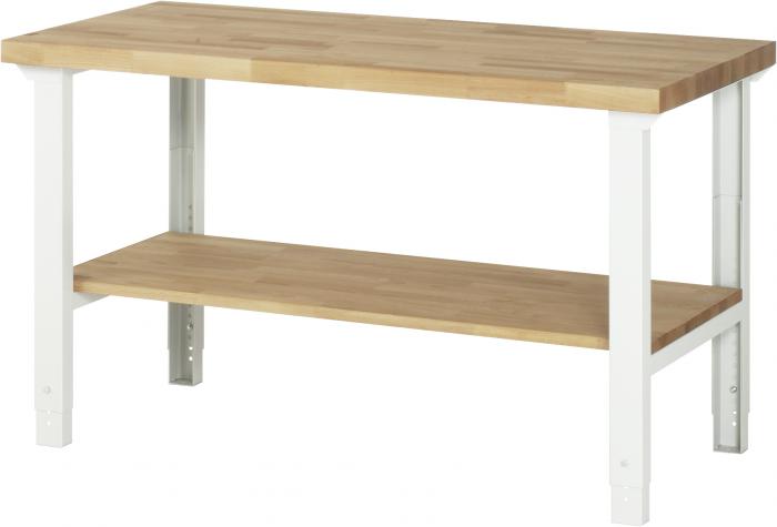 Workbench up to 750 kg solid beech 40mm - with shelf - adjustable working height