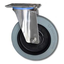 Roulette pivotante en acier inoxydable - roue en caoutchouc élastique - Ø de la roue 200 mm - hauteur totale 240 mm - capacité de charge 300 kg