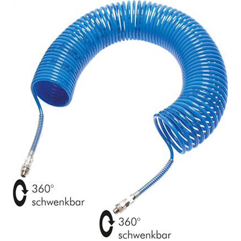 Wąż spiralny poliamidowy - niebieski - Ø wewnętrzna 4 do 9 mm - 15 do 27 bar - długość robocza 2,5 do 7,5 m - cena za sztukę