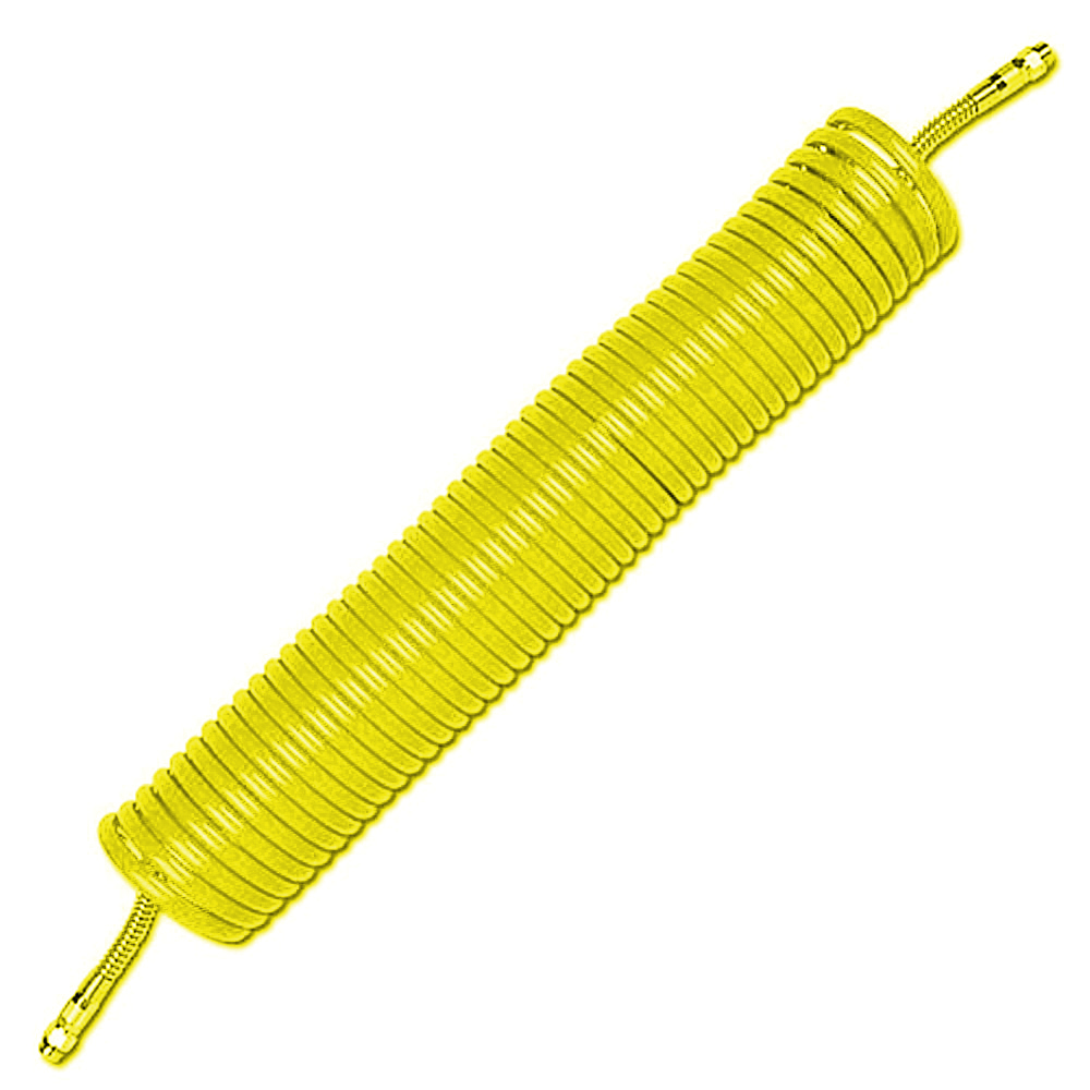Wąż spiralny poliamidowy - żółty - Ø wewnętrzna 4 do 9 mm - 15 do 27 bar - długość robocza 2,5 do 7,5 m - cena za sztukę