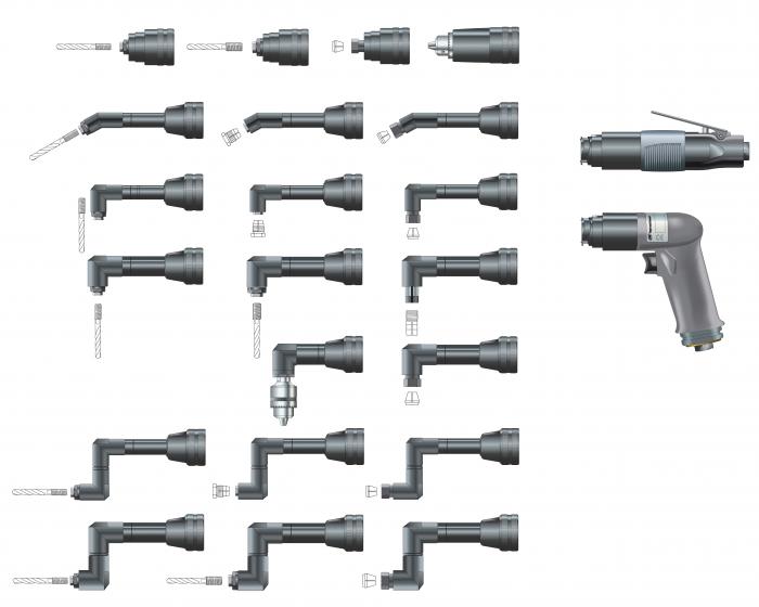 Ingersoll Rand pneumatic precision drill - straight - 90 ° angle head - Series P33 - oil-free