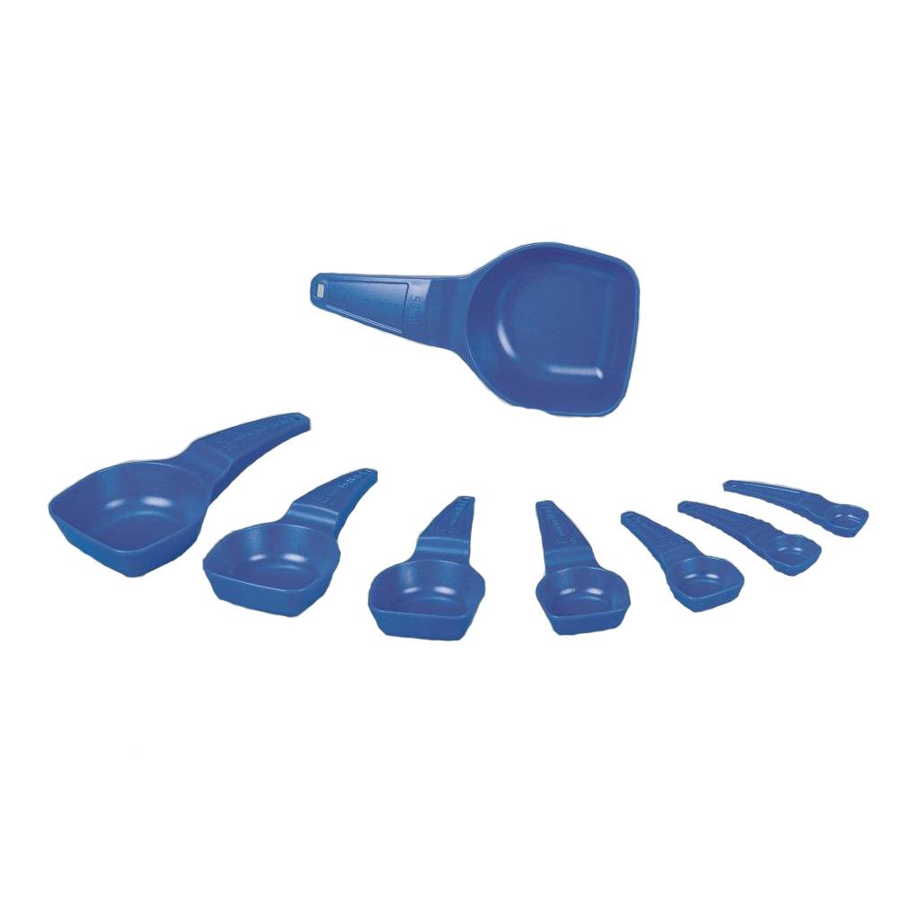 Cucchiai dosatori e dosatori - polistirolo PS - colore blu - set con 8  cucchiai - contenuto 0,5-50 ml