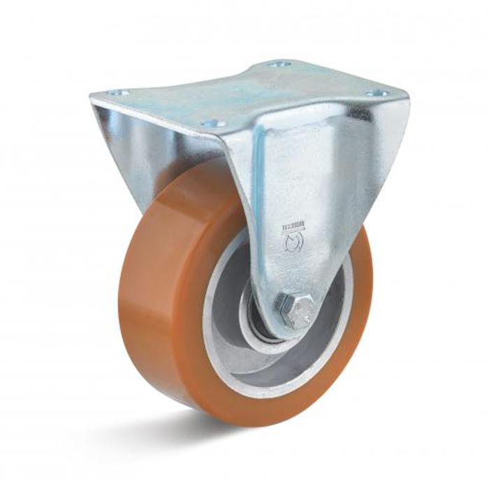 Fast hjul - polyuretanhjul - kulelager - hjul ˜ 100 til 125 mm - høyde 129 til 157 mm - lastekapasitet 250 kg