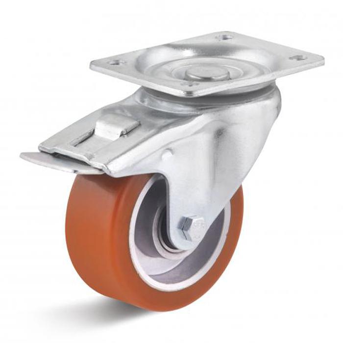 Medium Duty Industrial Caster with double stops and polyurethane wheel ...