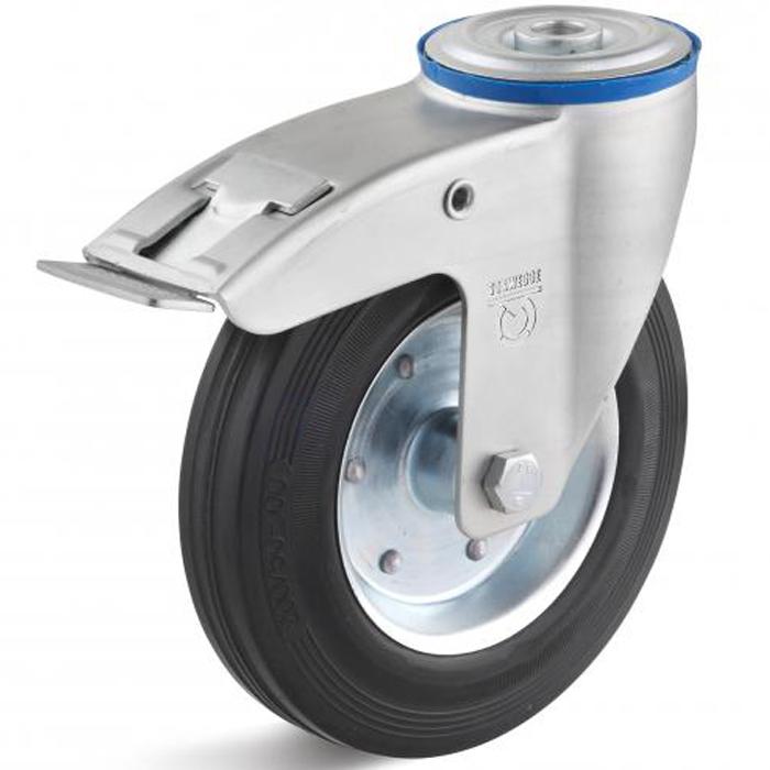 Svingbart hjul - massivt gummihjul elektr. Ledende - hjul ˜ 80 til 200 mm - konstruksjonshøyde 100 til 235 mm - lastekapasitet 50 til 205 kg
