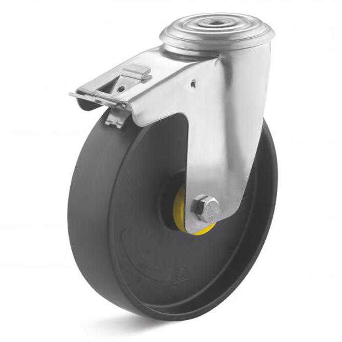 Stainless steel swivel castor - polyamide wheel EL - wheel Ã˜ 80 to 125 mm - height 108 to 155 mm - load capacity 150 to 300 kg