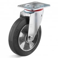 Swivel castor with elastic solid rubber wheel - Wheel center made of die-cast aluminum - electrically conductive