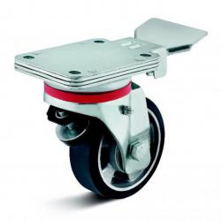 Swivel top plate brakes and elastic solid rubber wheel - electrical conductivity
