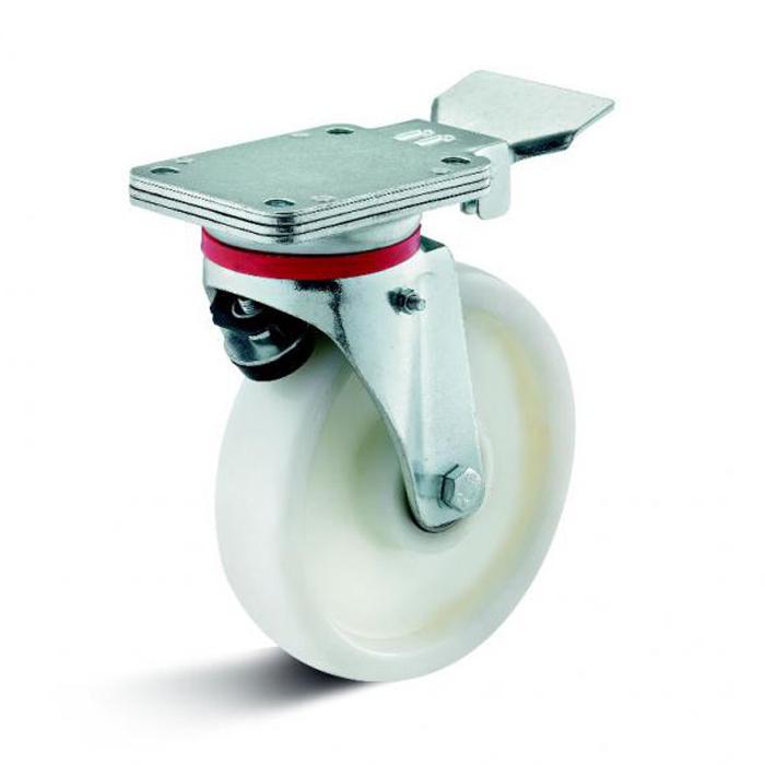 Swivel castor with lock plate and nylon wheels bearing capacity up to 1000 kg