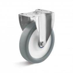 Stainless steel fixed castor - thermoplastic wheel - wheel Ã˜ 80 to 200 mm - height 108 to 243 mm - load capacity 120 to 350 kg