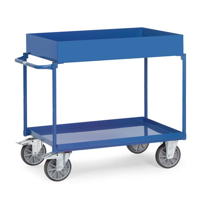 Table trolley - with 2 shelves from metal trays - upper floor 150 mm edge - handle horizontally