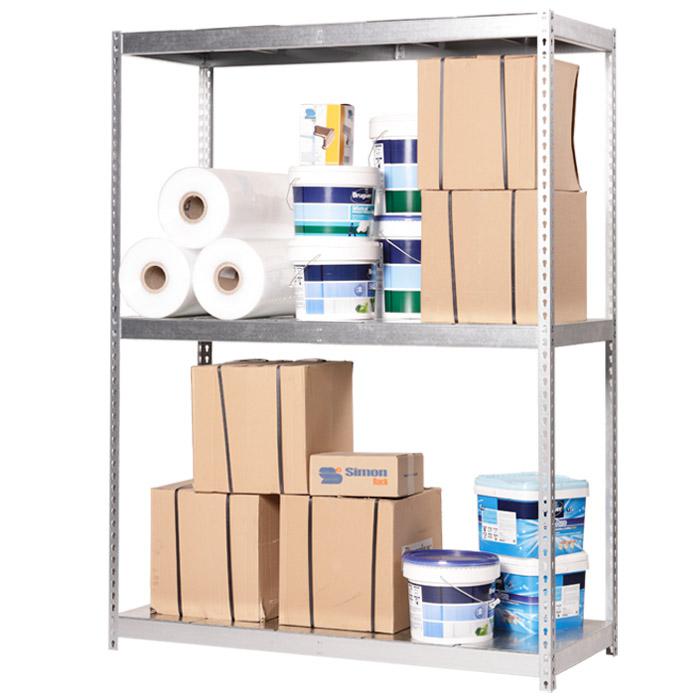 Wide span shelf Simon Forte - with steel shelves - Length 1800 mm - blue / orange or galvanized - sizes selectable