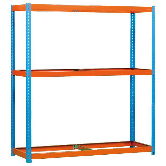 Szeroka rozpiętość półki Simon Forte - z półkami stalowymi - długość 2400 mm - niebieski / pomarańczowy lub ocynkowane - rozmiary do wyboru