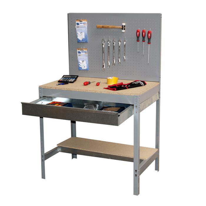 Workbench BT-2 BOX - carrying capacity 600 kg - MDF - with pegboard and drawer