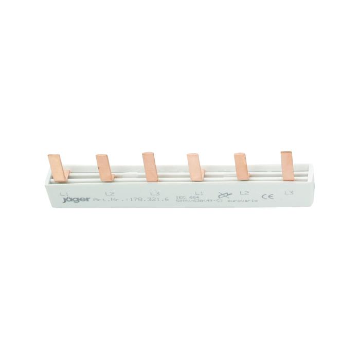 3-pin track - length 105 mm to 210 mm - Pole 2 x 3 to 4 x 3 - Rated current 63 A - 10 mm² - closed