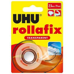 UHU rollafix - lösemittelfrei - Abroller + 1 Nachfüllrolle, 7,5 m x 19 mm, transparent