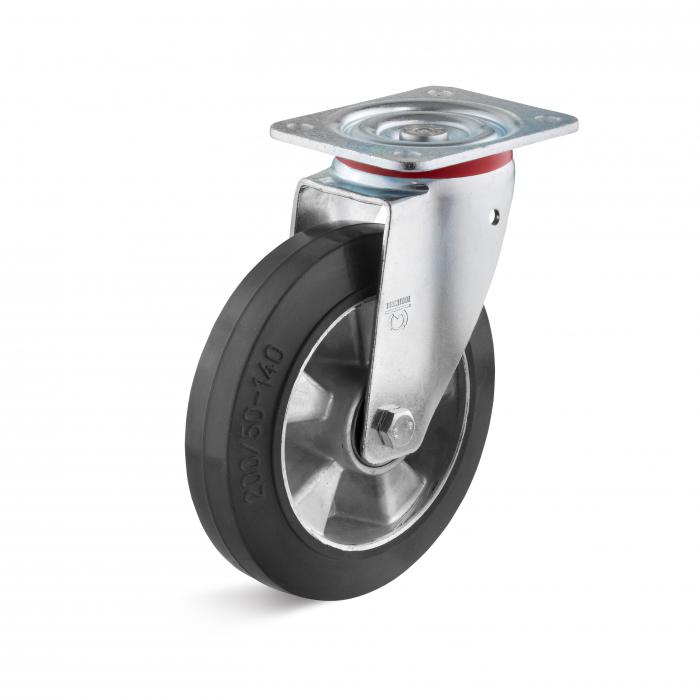 Drejeligt hjul - elastisk massivt gummihjul - hjul Ø 100 til 125 mm - konstruktionshøjde 129 til 157 mm - bæreevne 180 til 250 kg
