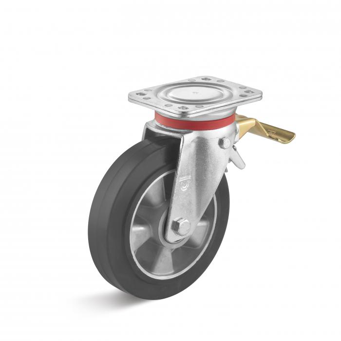 Kraftig drejelig hjul - elastisk massiv gummi - hjul Ø 100 til 250 mm - konstruktionshøjde 127 til 297 mm - belastningskapacitet 180 til 500 kg