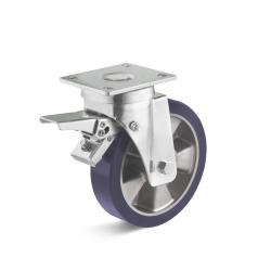 Heavy duty swivel castor - elastic PU wheel - wheel Ã˜ 100 to 200 mm - height 135 to 245 mm - load capacity 200 to 700 kg