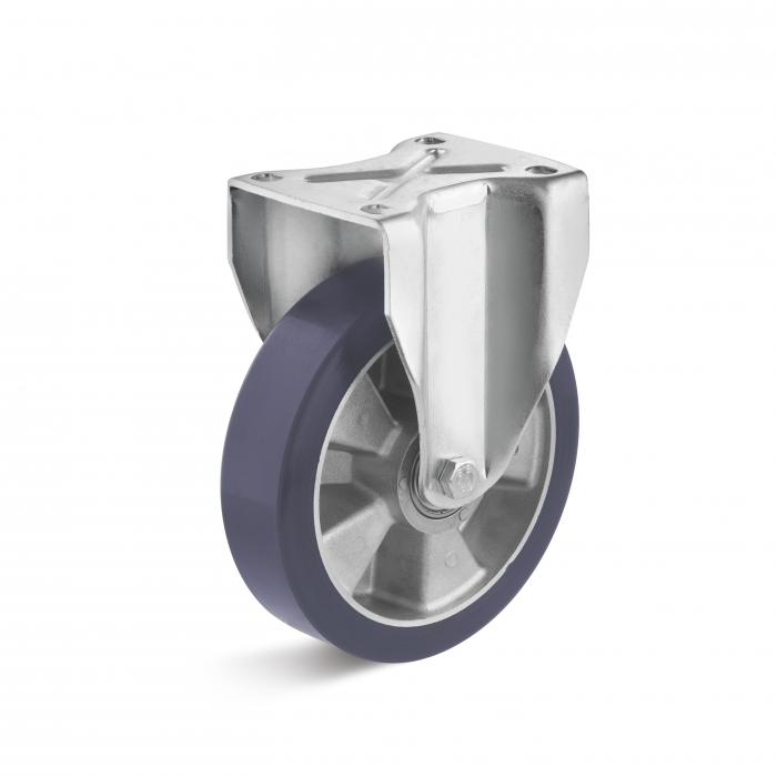 Roulette fixe très résistante - roue en polyuréthane élastique - Ø de la roue 100 à 200 mm - hauteur totale 135 à 245 mm - capacité de charge 200 à 700 kg