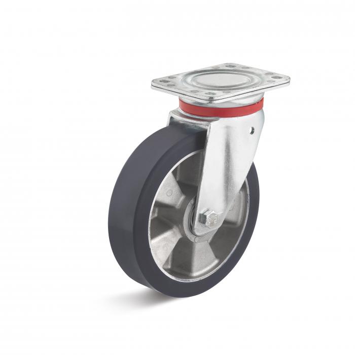 Heavy duty swivel castor - elastic PU wheel - wheel Ã˜ 100 to 250 mm - height 127 to 297 mm - load capacity 200 to 900 kg