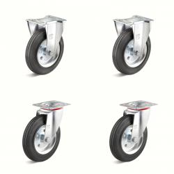 Castor set - 2 swivel and 2 fixed castors - wheel Ø 80 to 200 mm - construction height 100 to 235 mm - load capacity / set 150 to 615 kg