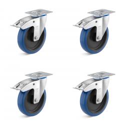 Heavy duty castors - load capacity from 300 to 1,050 Kg - Set of 4 swivel casters with brakes