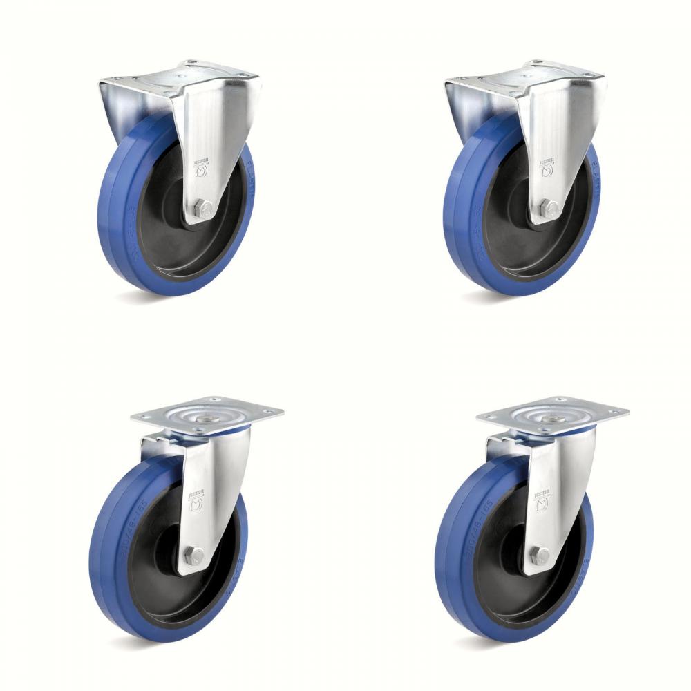 Castor set - 2 swivel and 2 fixed castors - wheel Ã˜ 80 to 200 mm - height 100 to 235 mm - load capacity / set 300 to 1050 kg