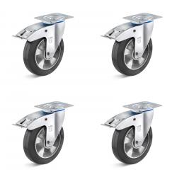 Hjulsæt - 4 kraftige drejelige hjul - hjul Ø 125 til 200 mm - konstruktionshøjde 155 til 235 mm - bæreevne / sæt 600 til 1200 kg