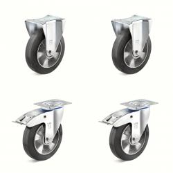 Castor set - 2 swivel and 2 fixed castors - wheel Ã˜ 125 to 200 mm - construction height 155 to 235 mm - load capacity / set 600 to 1200 kg