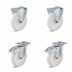 Castor set - 2 swivel and 2 fixed castors - wheel Ã˜ 80 to 200 mm - height 100 to 235 mm - load capacity / set 450 to 1050 kg