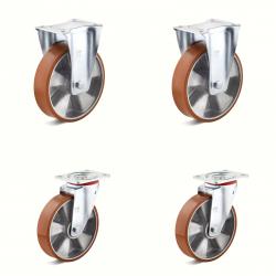 Castor set - 2 swivel and 2 fixed castors - wheel Ã˜ 125 to 200 mm - height 155 to 245 mm - load capacity / set 1050 to 1500 kg