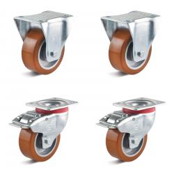 Castor set - 2 swivel castors and 2 fixed castors - wheel Ã˜ 80 to 100 mm - height 108 to 128 mm - load capacity / set 540 to 840 kg