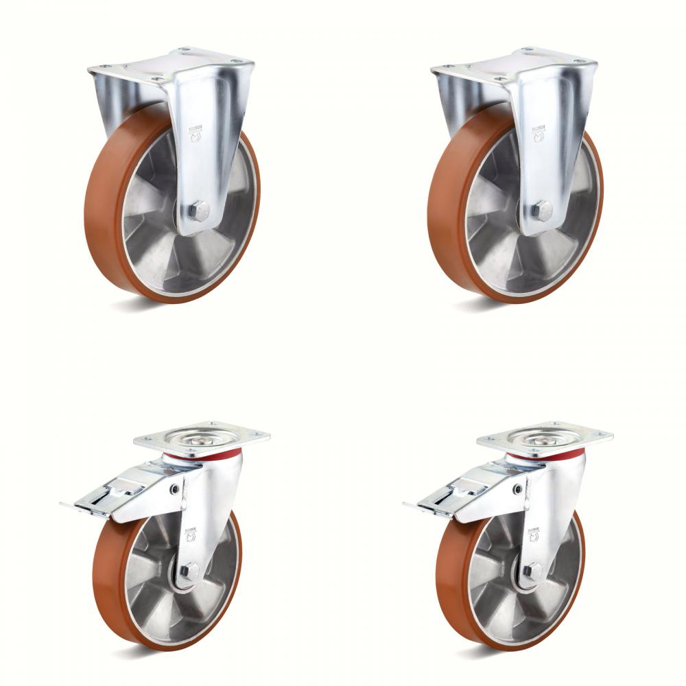 Castor set - 2 swivel and 2 fixed castors - wheel Ã˜ 125 to 200 mm - height 155 to 245 mm - load capacity / set 1050 to 1500 kg