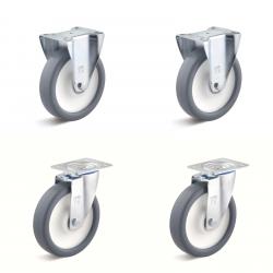 Castor set - 2 swivel and 2 fixed castors - wheel Ø 80 to 200 mm - construction height 100 to 235 mm - load capacity / set 360 to 1050 kg