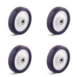 Elastic polyurethane wheels - 4 pieces - 2 ball bearings - Wheel Ã˜ 80 to 200 mm - Load capacity / set 390 to 1050 kg