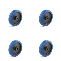 Hjulsæt - 4 elastiske massivgummihjul - rullelejer - hjul Ø 80 til 200 mm - lasteevne / sæt 300 til 1050 kg