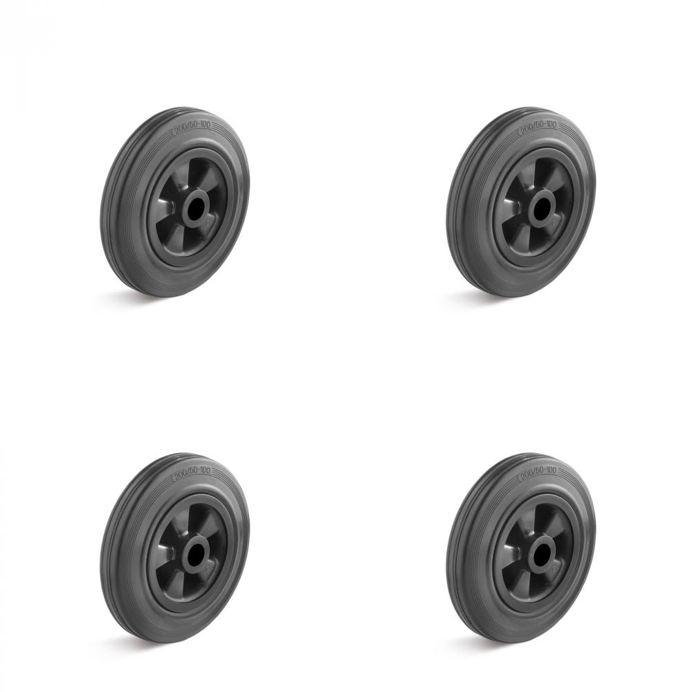 Set - 4 solid rubber wheels - roller bearings - wheel Ã˜ 160 mm - wheel width 40 mm - load capacity 405 kg