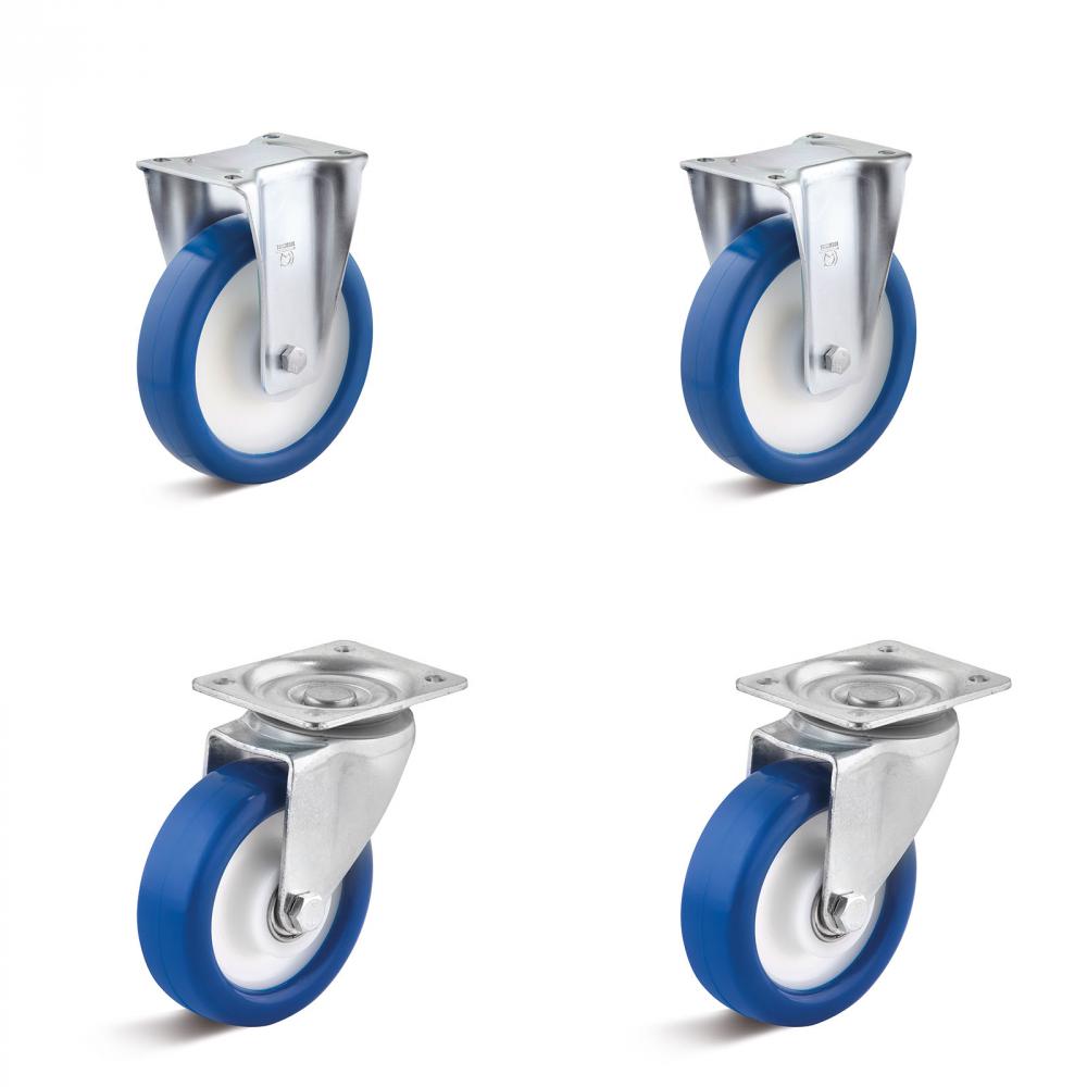 Castor set - 2 swivel and 2 fixed castors - wheel Ø 100 to 125 mm - construction height 125 to 155 mm - load capacity / set 450 to 600 kg