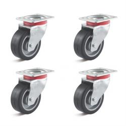 Set de roulettes - Set de  4 roulettes pivotantes - Ø de roue 80 à 100 mm - hauteur totale 108 à 128 mm - capacité de charge/set 360 à 540 kg