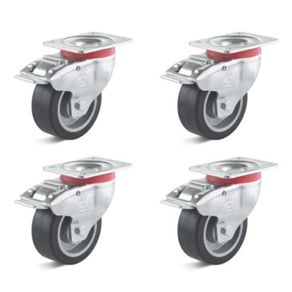 Hjulsett - 4 svingbare hjul - hjul ˜ 80 til 100 mm - konstruksjonshøyde 108 til 128 mm - lastekapasitet / sett 360 til 540 kg