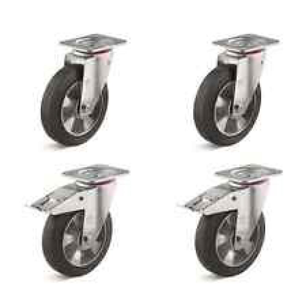 Hjulsæt - 4 drejelige hjul - hjul Ø 125 til 200 mm - byggehøjde 155 til 245 mm - bæreevne / sæt 600 til 1200 kg