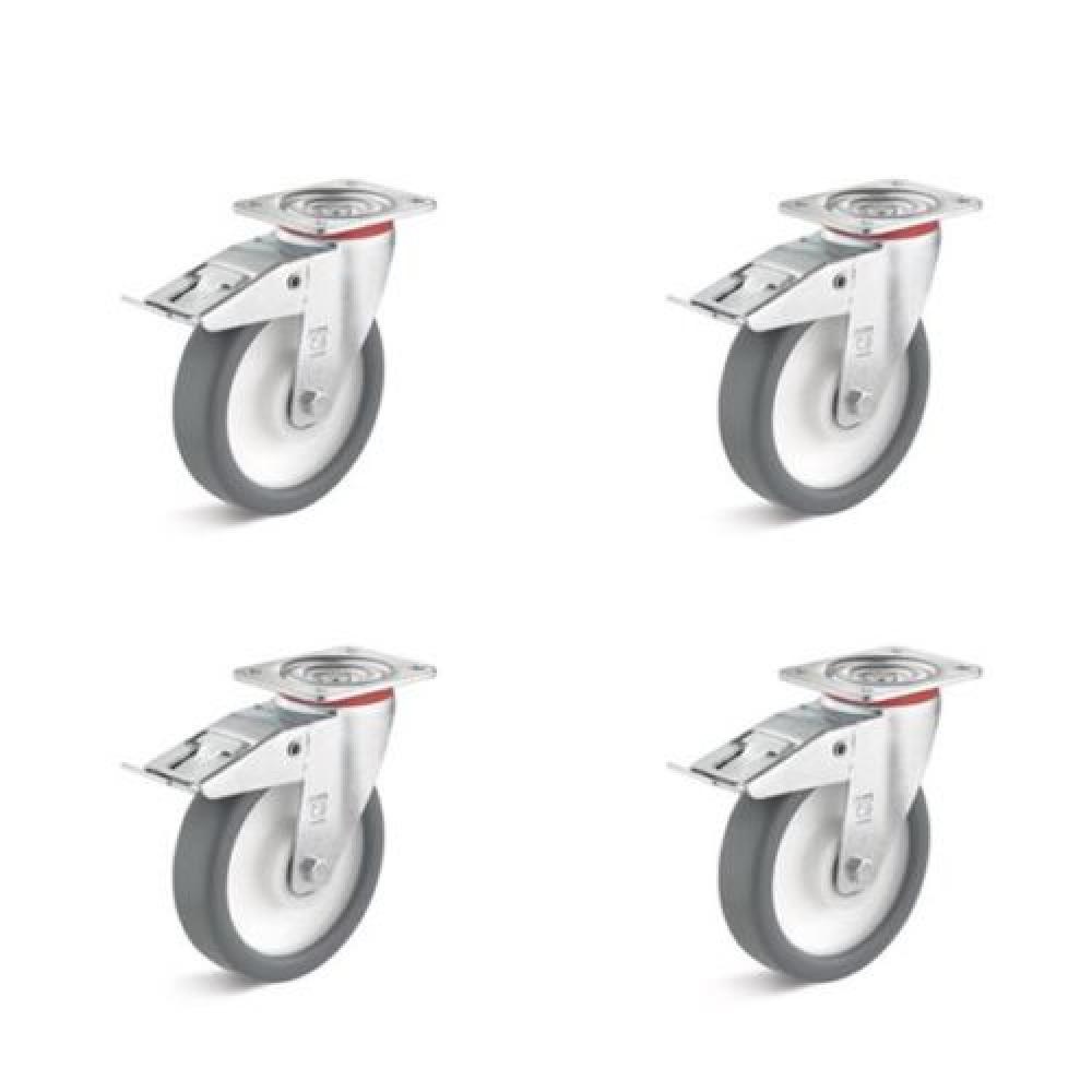 Set di ruote - 4 ruote piroettanti - ruota Ø 80 a 200 mm - altezza di costruzione da 108 a 245 mm - capacità di carico / set da 360 a 1050 kg
